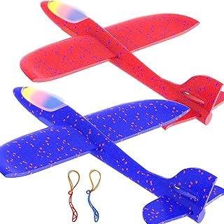 2 Pack LED Light Airplane,17.5" Large Throwing Foam Plane,2 Flight Mode Glider Plane,Flying Toy for Kids,Gifts for 3 4 5 6 7 8 9 Years Old Boy,Outdoor Sport Toys Birthday Party Favors Foam Airplane