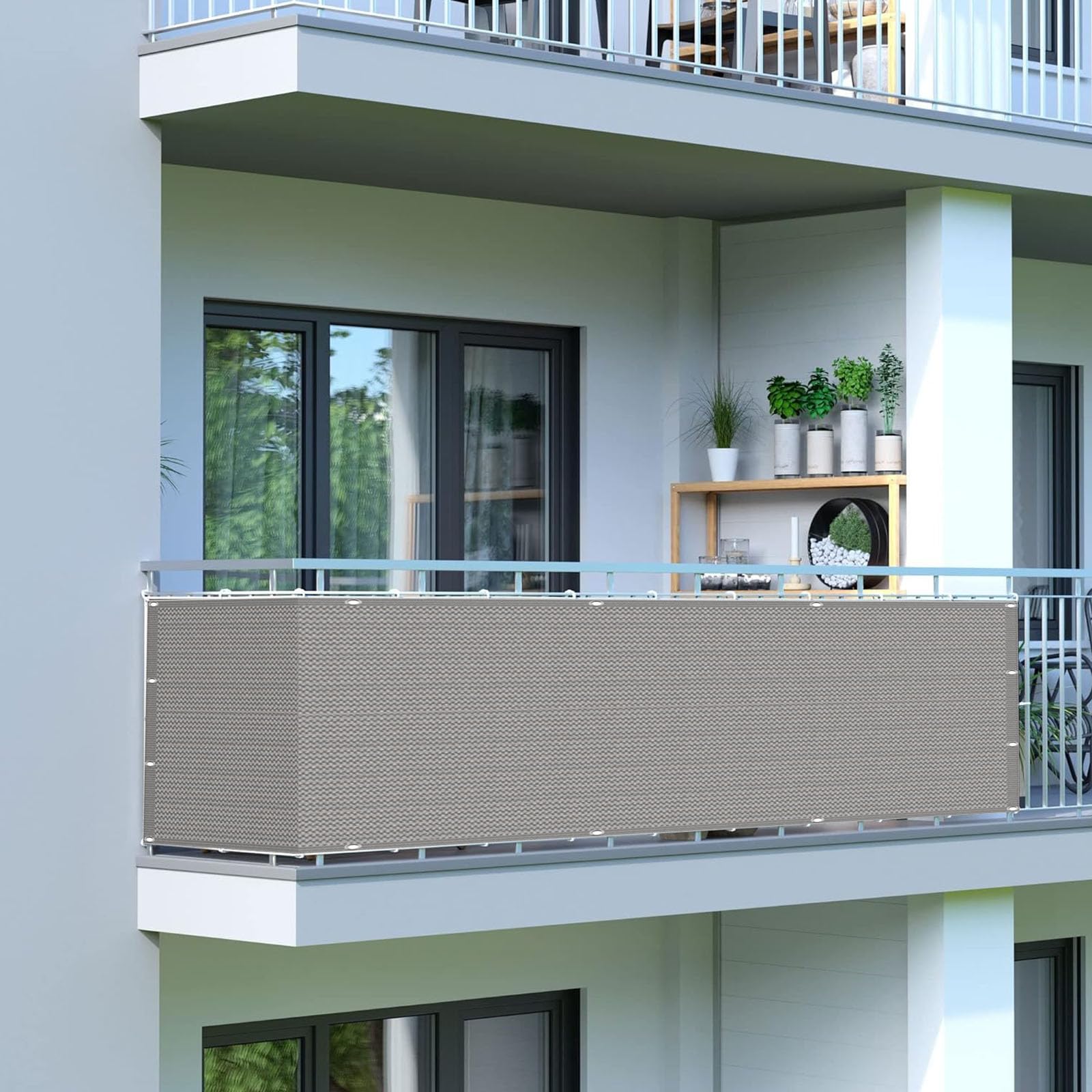 Sichtschutz Balkon 105 x 870 cm UV Und Witterungsbeständigkeit Balkonschutz Balkonabdeckung Sonnensegel Rechteckig mit Ösen Und Kabelbinder für Den Gartenzaun, Grau