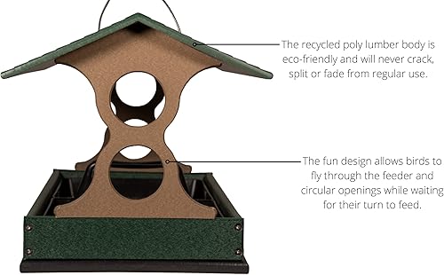 Miniatura 6 de JCs Wildlife Comedero grande para pájaros verde y marrón con bandeja extraíble para semillas con orificios de drenaje, capacidad para 8 tazas de