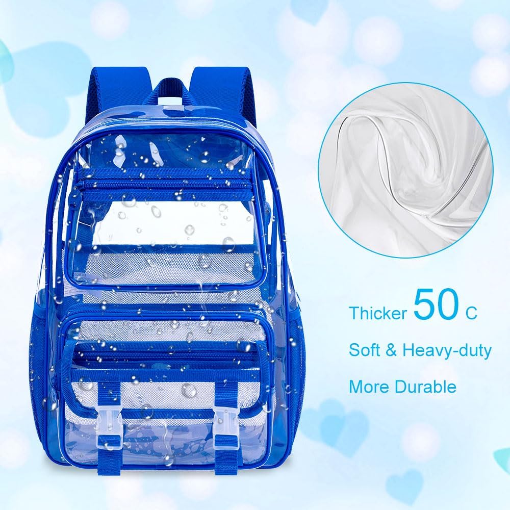 KLFVB Clear Backpack, Heavy Duty Transparent Bookbag, See Through Sequin Backpacks