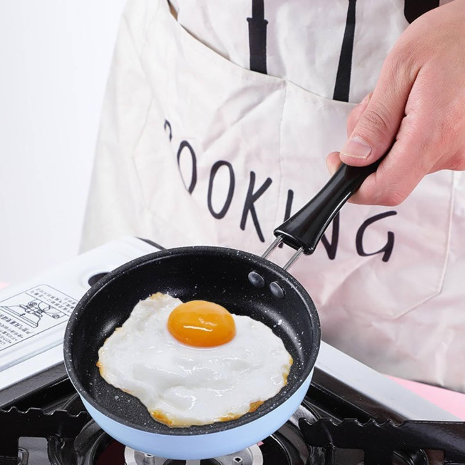 Gsycle 2PCS Mini Egg Frying Pan, 12cm Stainless Steel Nonstick Omelette Pan Single Egg Pancake Maker with Long Handle for Eggs Pancakes(Blue)