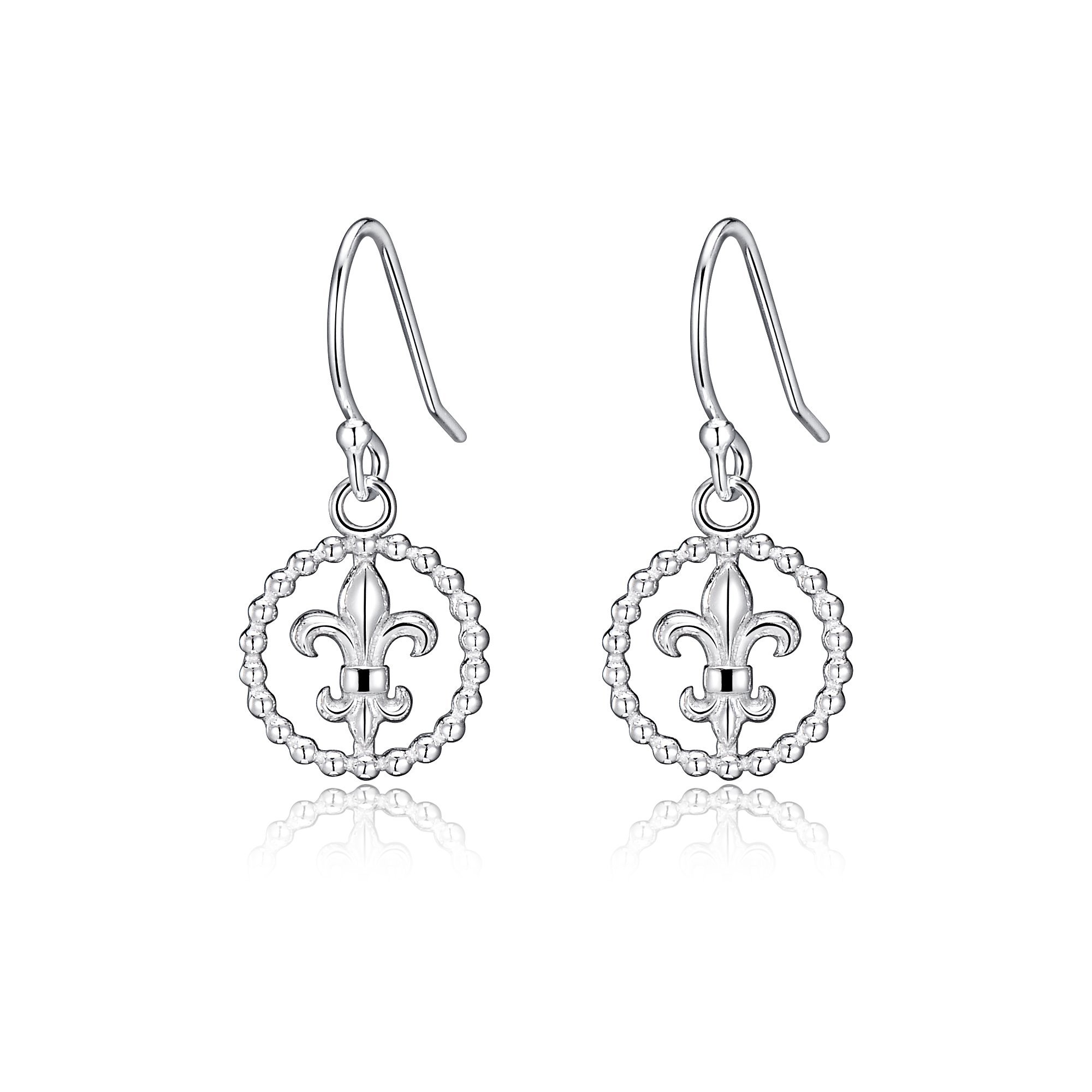 Sterling Silver Petite Filigree Fleur De Lis Design Dangle Drop Earrings