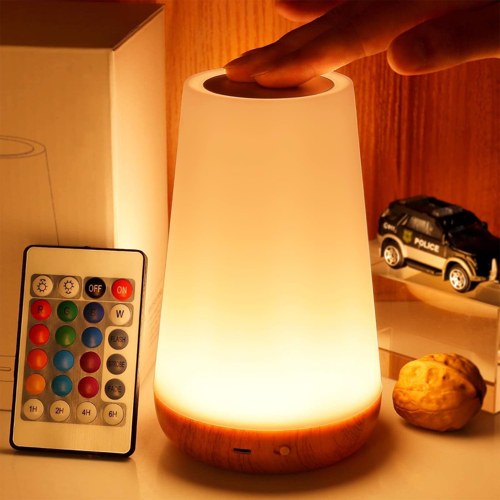 THAUSDAS GKCI Touch Lamp, Portable Table Sensor Control Bedside Lamps with Quick USB Charging Port, 5 Level Dimmable Warm White Light & 13 Color Changing RGB for Bedroom/Office/Hallways