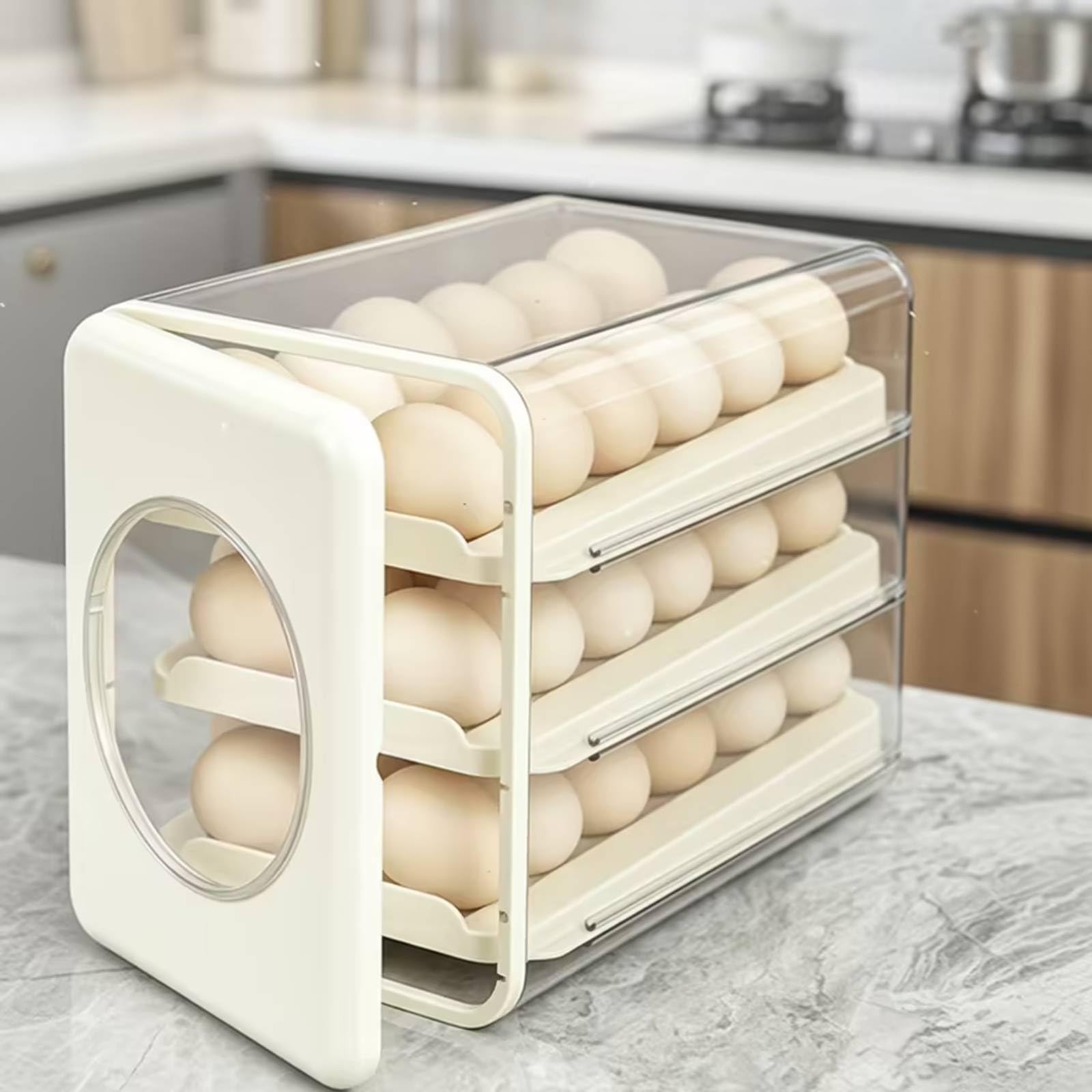 Soporte para Huevos Organizador de Cocina Contenedor Dispensador Caja de Almacenamiento con Cajones Deslizantes Cuerpo Transparente Diseño Apilado de