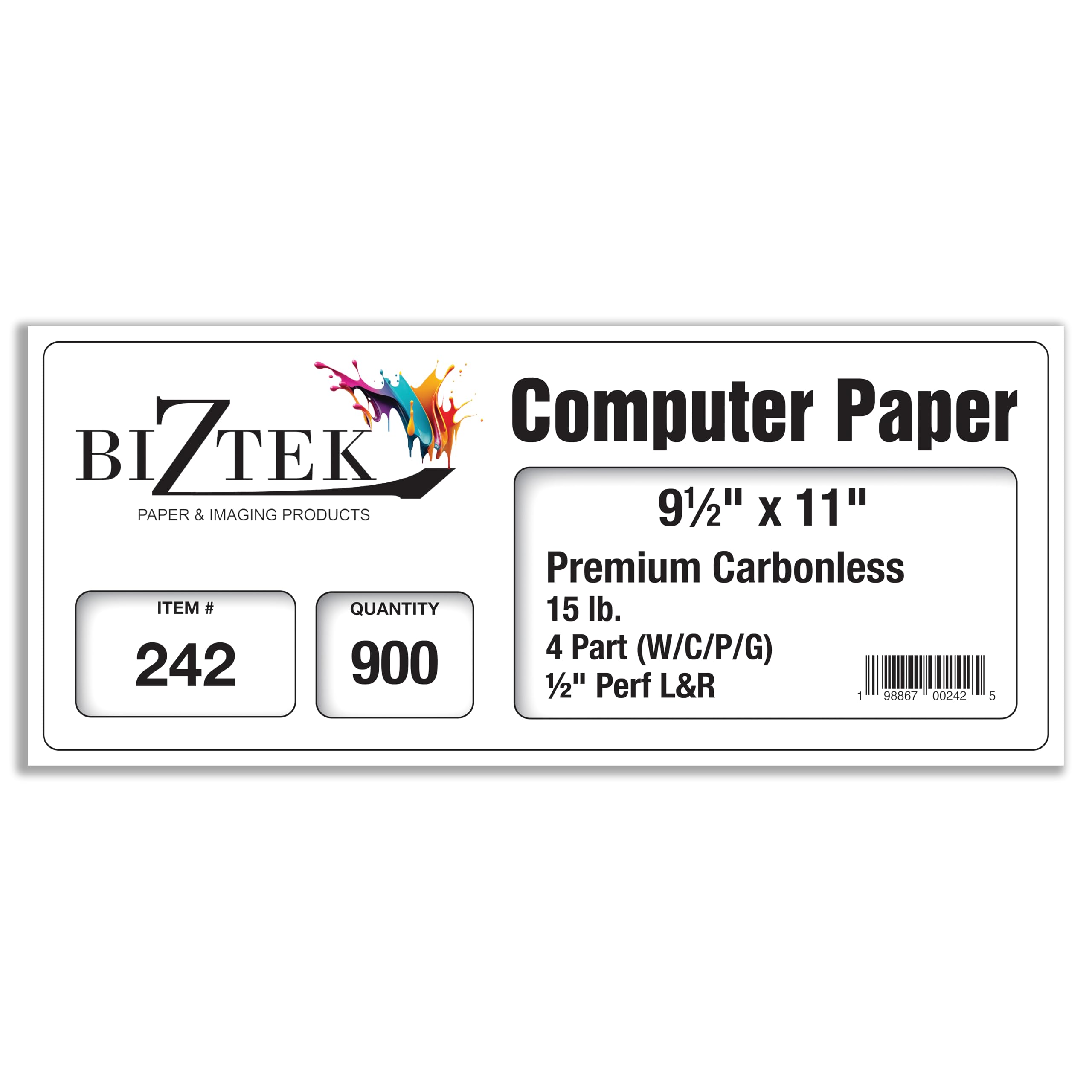Papier komputerowy bezwęglowy 9,5 x 11, pusty perforowany po lewej i prawej stronie, 6,8 kg, 4-częściowy biały/kanarek/różowy/złoty (900 zestawów) - wyprodukowano w USA 91194