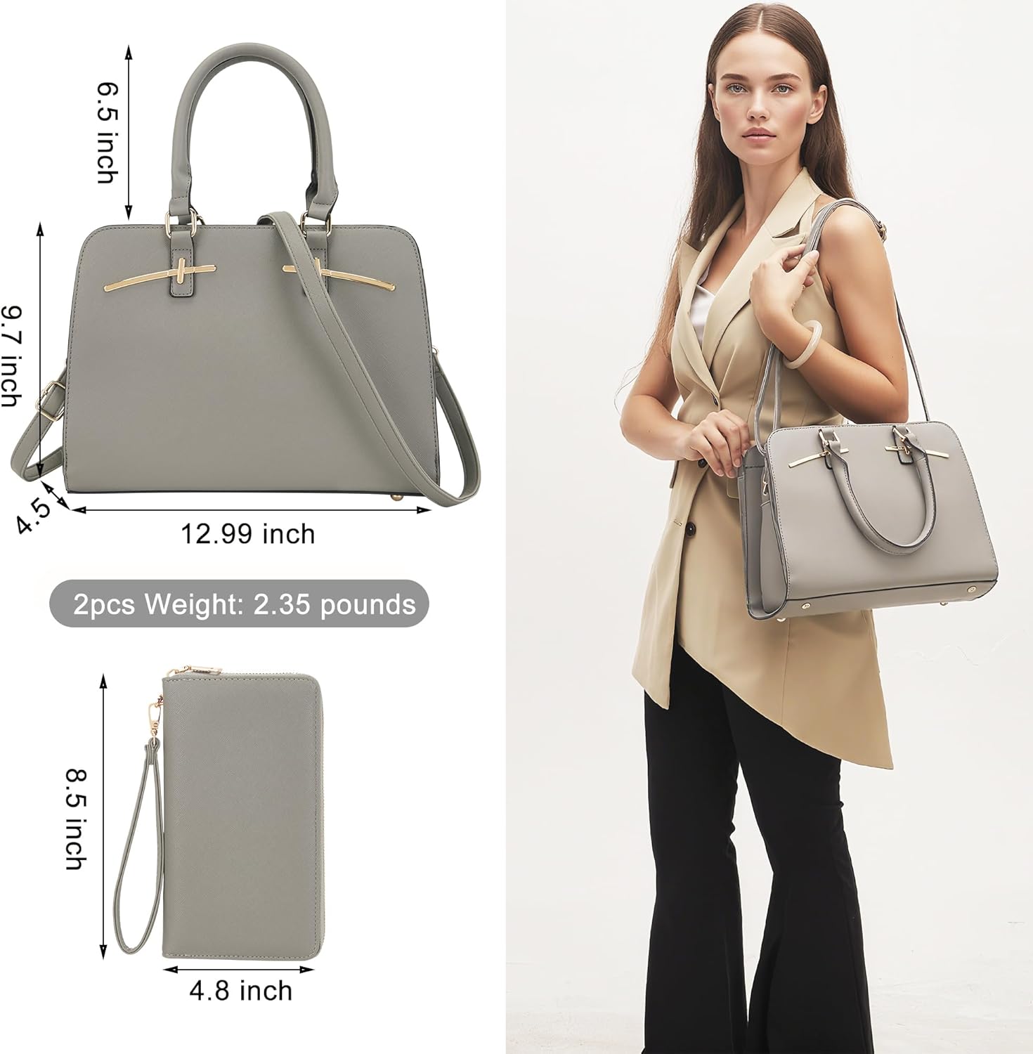 Purses for Women Handbag Wallet Tote Shoulder Hobo Bag Top Handle Satchel Purse Set 2pcs with 3 Compartments - Image 2
