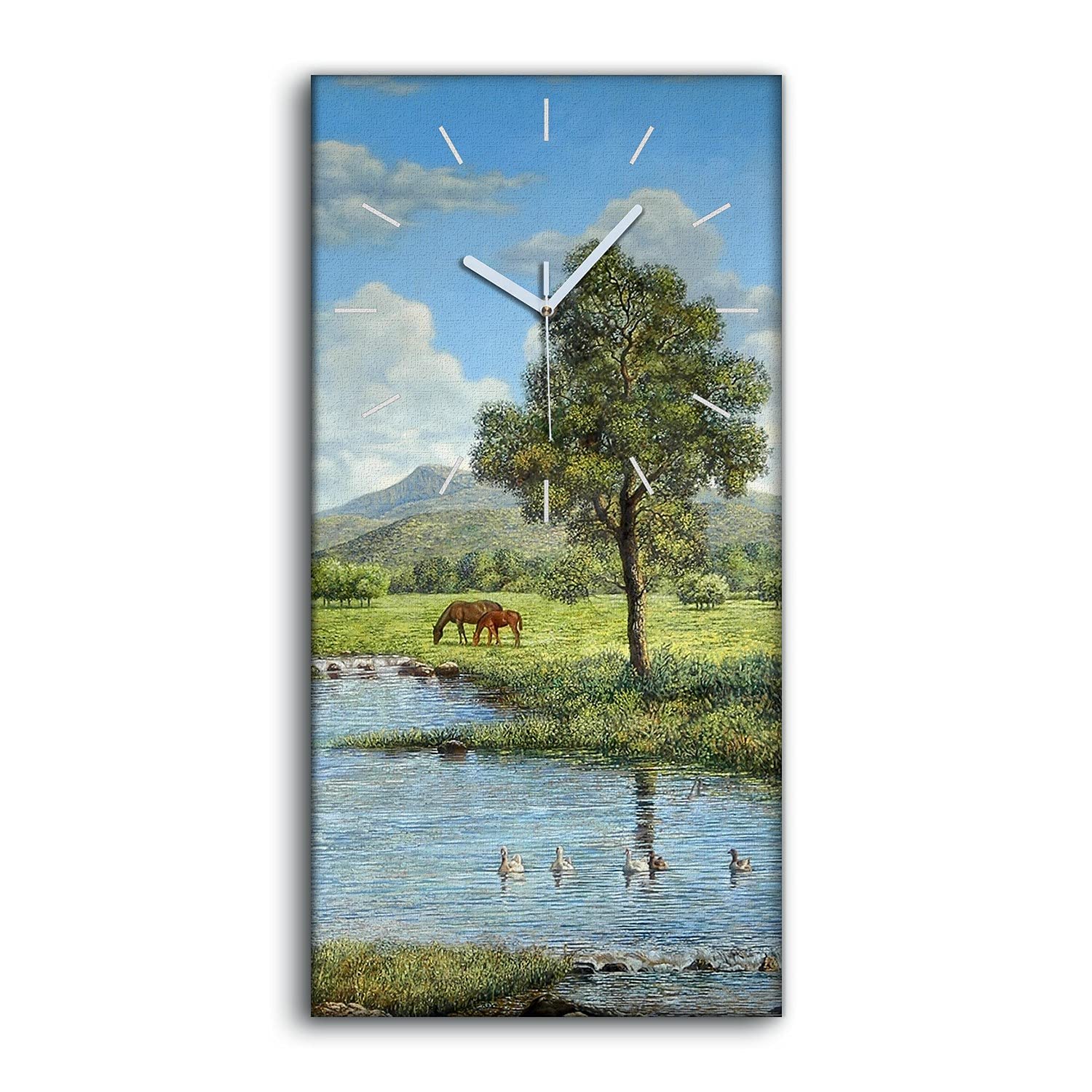 Horloge sur Toile Salon Coloray Décoration Murale Moderne Montagne 30x60cm