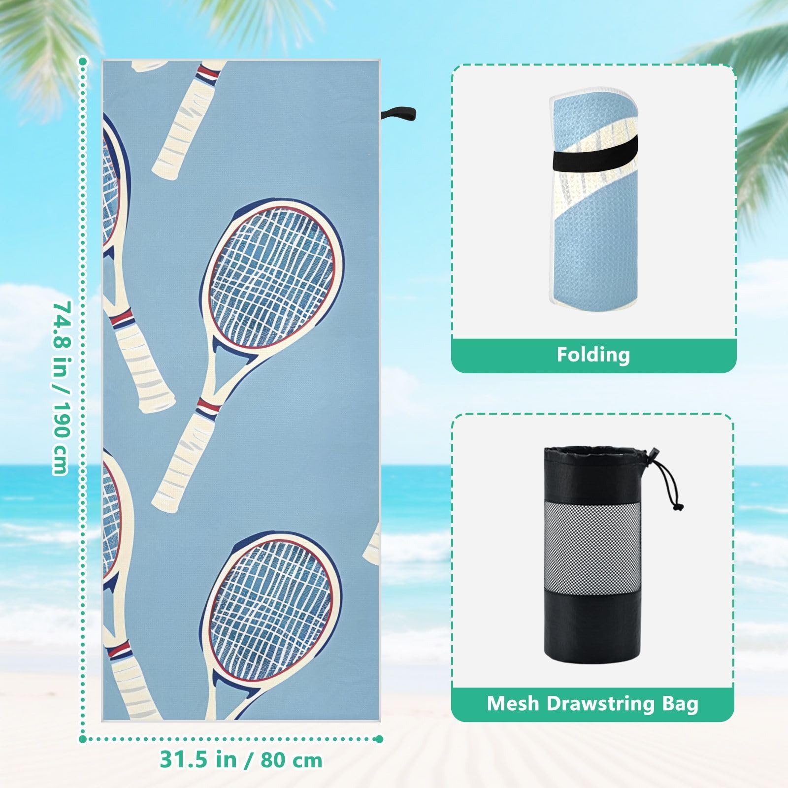 Grandes serviettes de plage avec sacs en maille pour adultes, serviette de bain avec fermeture magnétique, anti-sable, absorbante à séchage rapide, pour piscine, camping et voyage, 190 x 80 cm