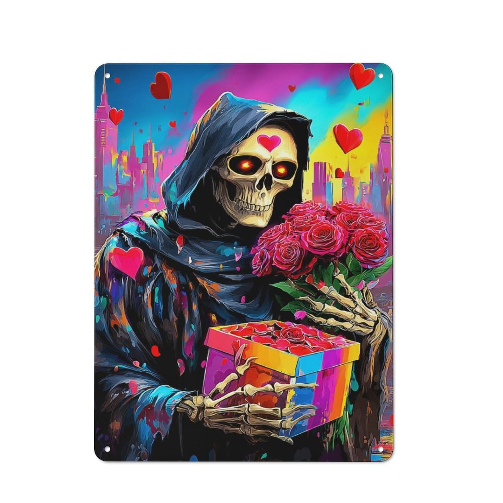 Junmoney Love's Grim Reaper A Valentine's Tale -1 Metal Wall Sign 40X30cm Featuring For Café Or Restaurant, For Vintage Wall Decor Fans, For Metal Sign Collectors