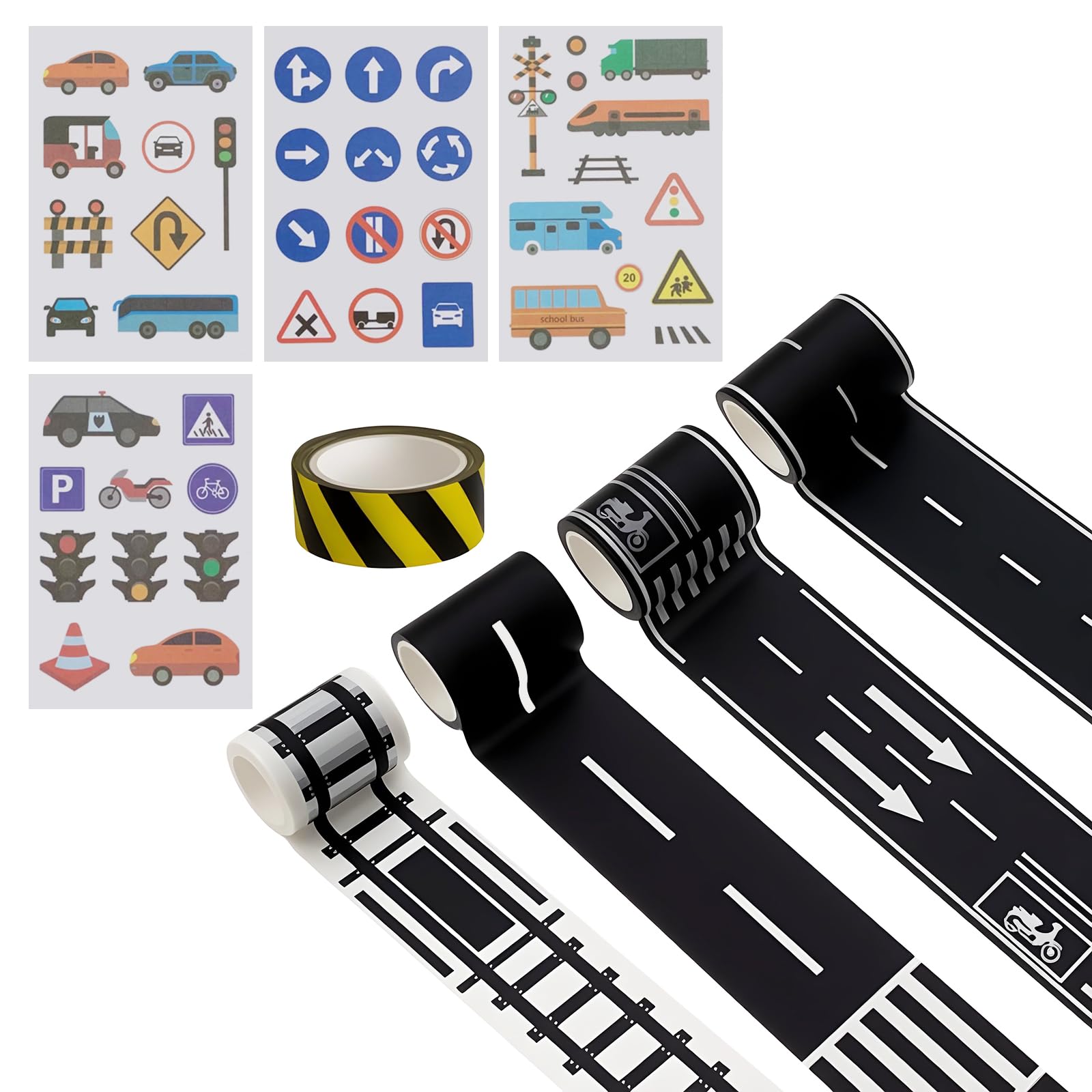 9 Rolls Removable Road Tape Stickers for Toy Cars, 2 Inch Wide 65 FT Long Traffic Roadway Tape for DIY Race Track Party Decoration and Railway Play Set