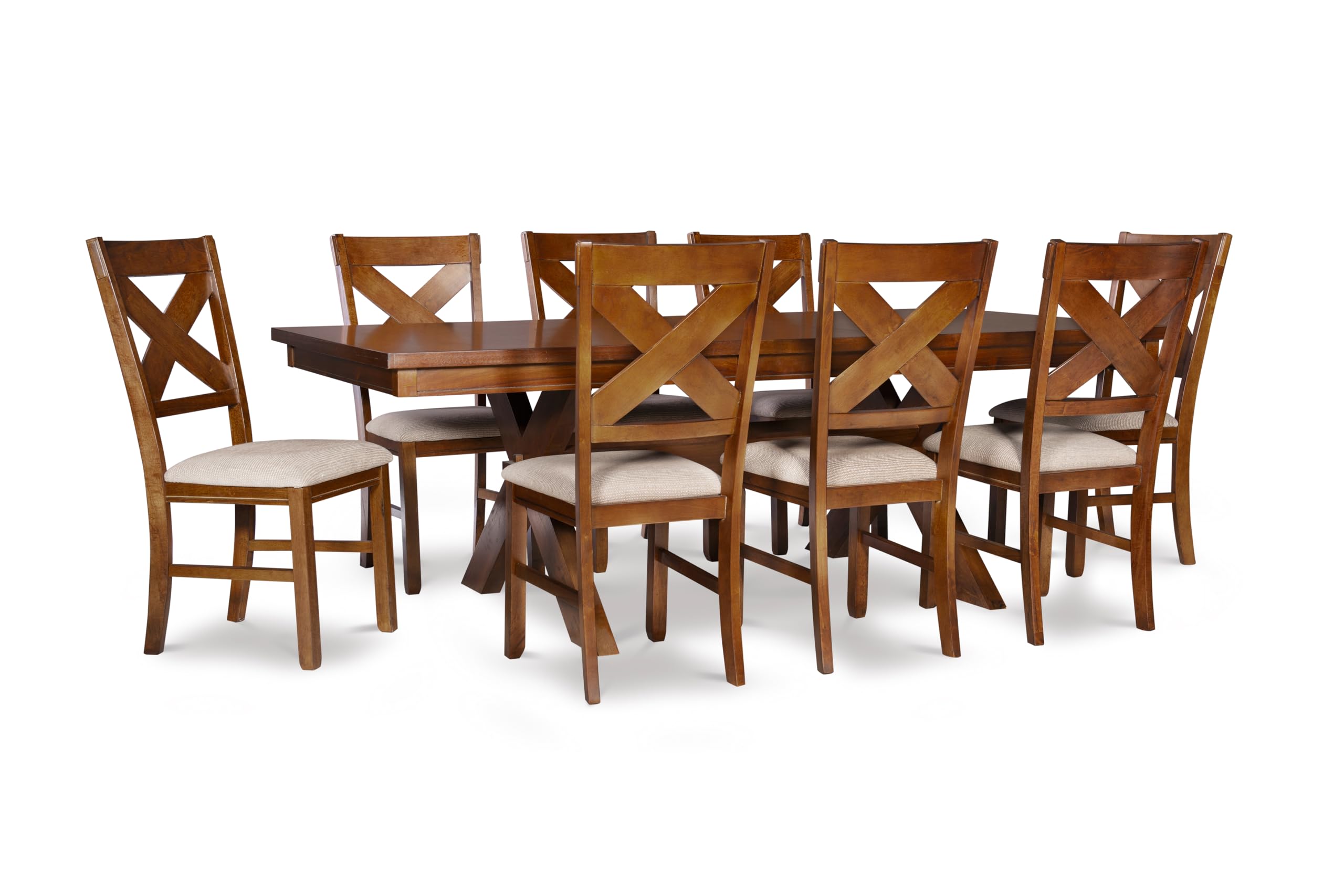 9 Piece Wooden dining set by Powell – 42"L x 72"W x 30"H, Wood, Dark Hazelnut, Pack of 8, Model 713-417M3