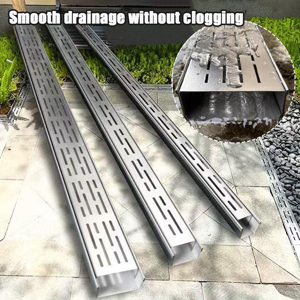 Mini tubo di drenaggio, griglia di drenaggio per patio, kit di drenaggio per canale lineare, drenaggio per prato, piscina, sistema di drenaggio rimovibile, copertura per canale in acciaio inossidabi