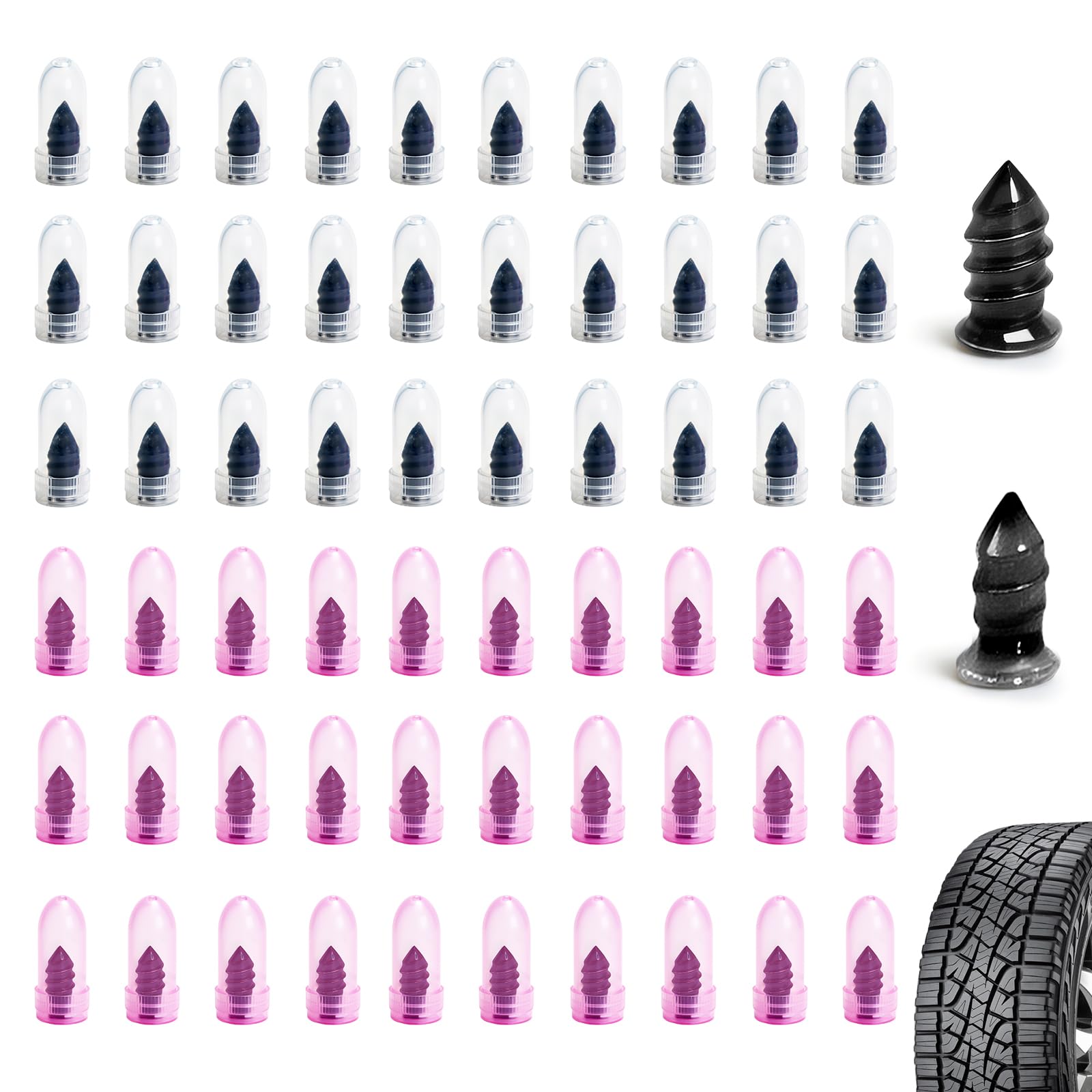 60 PCS Tire Repair Rubber Nail Kit Self-Tapping Spiral Screws for Tubeless Tires - Upgrade Emergency Puncture Fix