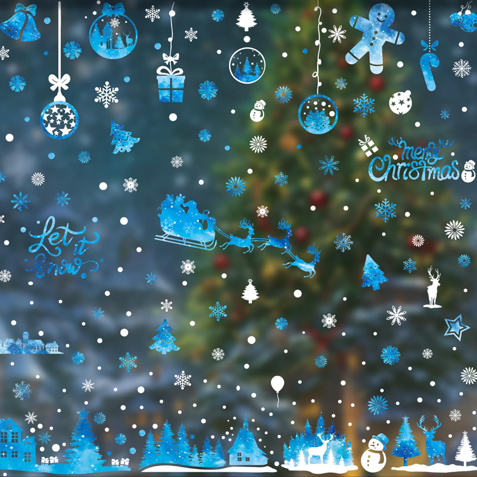 Vetrofanie Natale, 8 fogli Adesivi Natalizi per Finestre, Rimovibile Adesivi Natalizi per Vetri, PVC Vetrofanie Natalizie per Finestre, Statico Vetrofania Natale con Babbo Natale e Rudolph