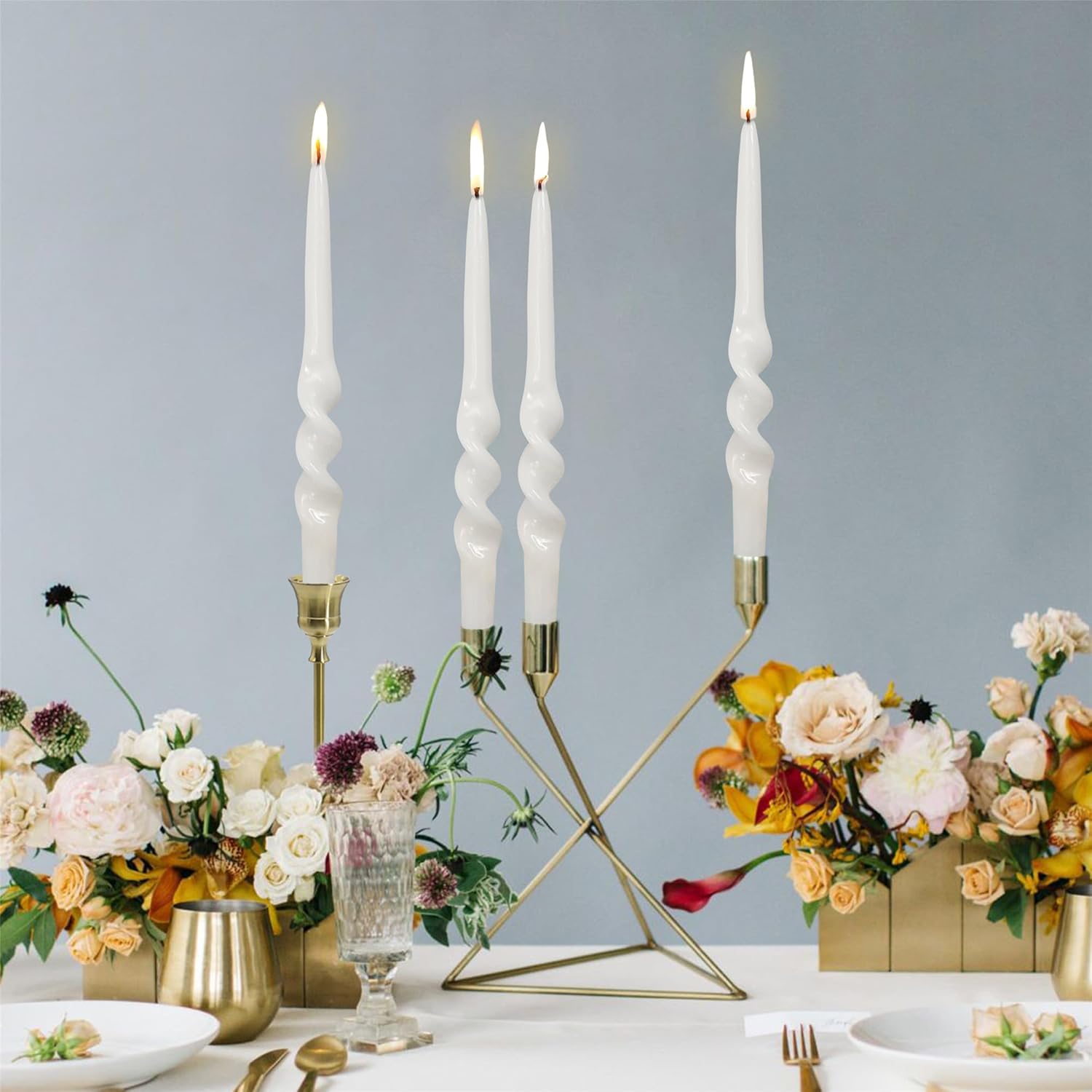 4pcs White Taper Candle Twisted Candlesticks and 4pcs Spiral Taper Candle Pink Candlesticks