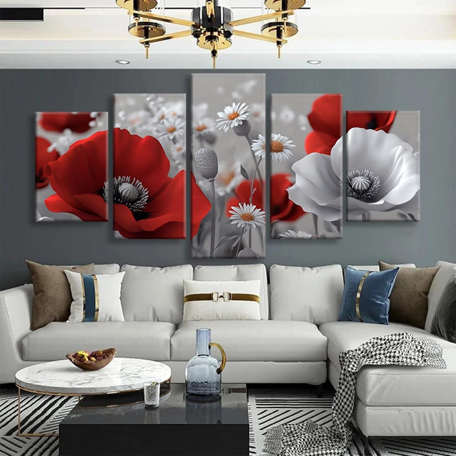 Diamond Painting 5 Teilig Groß XXL Blumen Diamond Painting Eckige Steine Gänseblümchen, DIY Diamanten Kinder Kunst Kreatives für Erwachsene Mosaik Bastelset für Home Decor Wand Deko 125x60cm, Model990