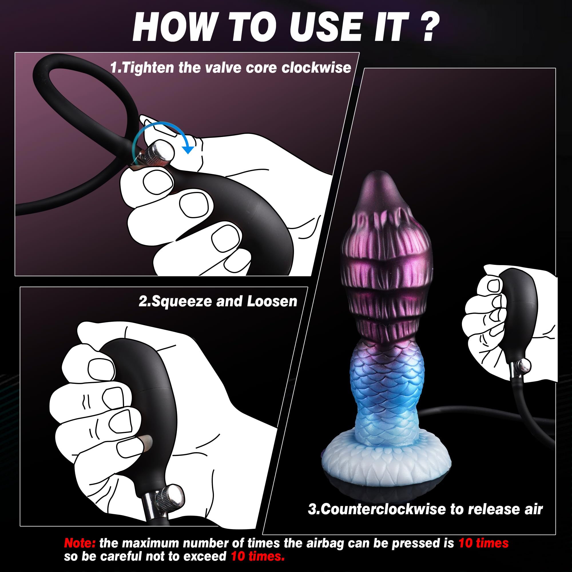 Monster Dildo Inflatable Fantasy Dildo with Adjustable Thickness, Huge Horse Dildos Inflatable Butt Plug Thick Anal Dildos with Strong Suction Cup, Adult Toys for Women Men: Purple