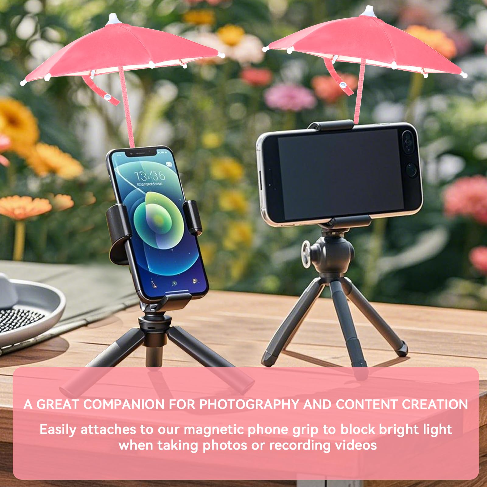 Magnétique Parapluie de Téléphone, Réglable Pare-Soleil pour Téléphone Portable pour iPhone 16/15/14/13/12 et Appareils Android Non Magnétiques (Rose)