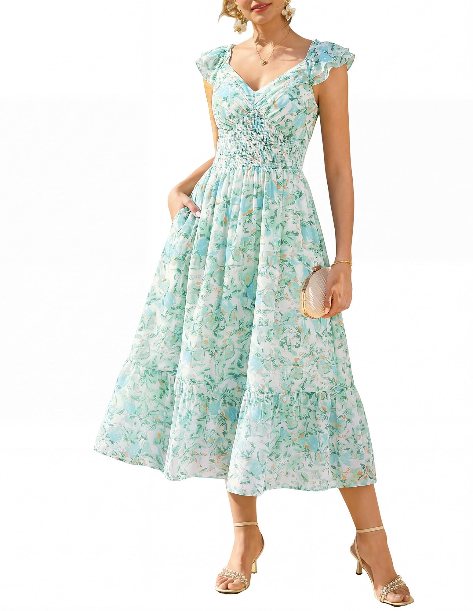 GRACE KARIN Women's Summer Floral Maxi Wedding Guest Dresses
