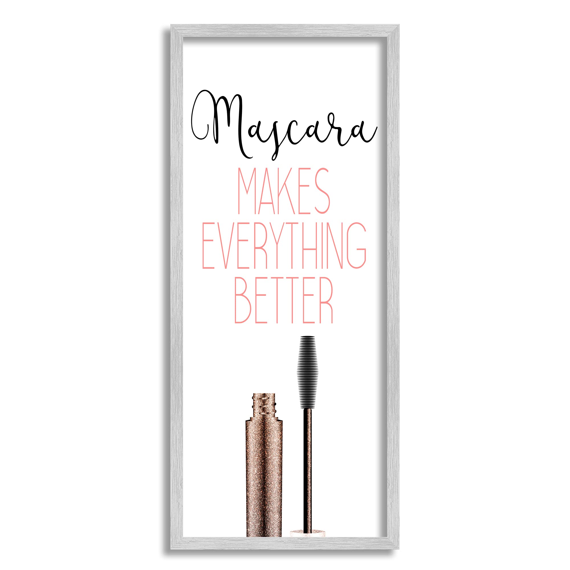 Stupell Industries Mascara Fashion Designer Modern Pink Word, Design by Kimberly Allen Gray Framed Wall Art, 10 x 24