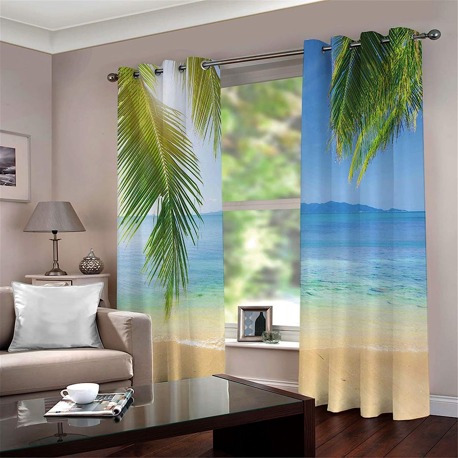 3D Tende Stampa Sole Da Spiaggia Tende Oscuranti Per Camera Da Letto Cucina Soggiorno Tende Perforate Set Da 2 Pezzi 220 X 215 Cm - Tende Per Bambini - Ridurre Il Rumore - Tende D'Albergo -9B7B+E8N