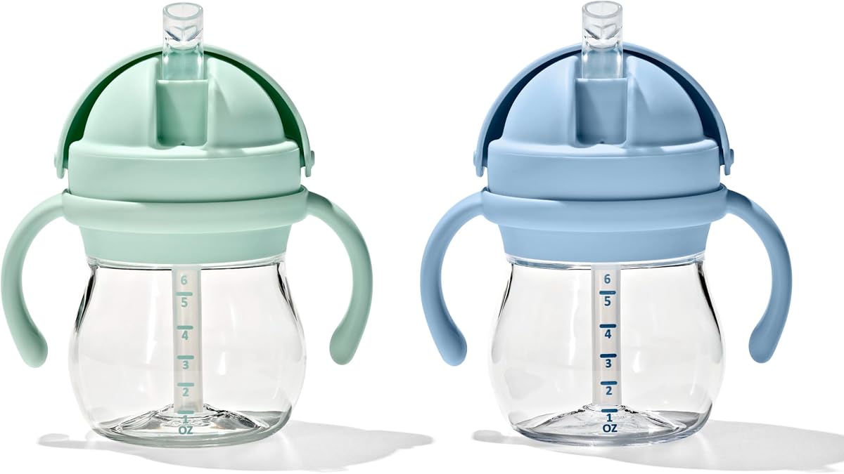 Vaso con pajita y asas OXO Tot Transitions de 6 oz. - Ópalo y Anochecer - Paquete de 2