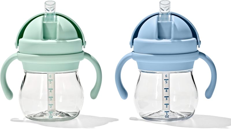 Vaso con pajita y asas OXO Tot Transitions de 6 oz. - Ópalo y Anochecer - Paquete de 2