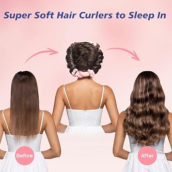 Heatless Curls Overnight - Heatless Hair Curler Headbands for Women, Hair Curlers to Sleep in with Scrunchies and Clip, Hair Rollers for Women Long Hair, Soft Velvet, No Heat Damage (Pink)