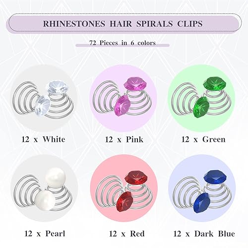 Miniatura 3 de BENBO - Horquillas para el cabello en espiral con diamantes de imitación, 72 unidades, coloridos y brillantes, de cristal, tornados, espirales,