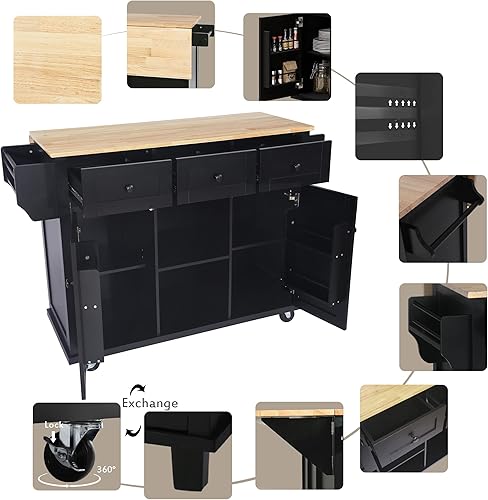 Miniatura 4 de Merax Armario móvil para isla de cocina con estantes de almacenamiento internos para puerta, 3 cajones y 5 ruedas giratorias para comedor