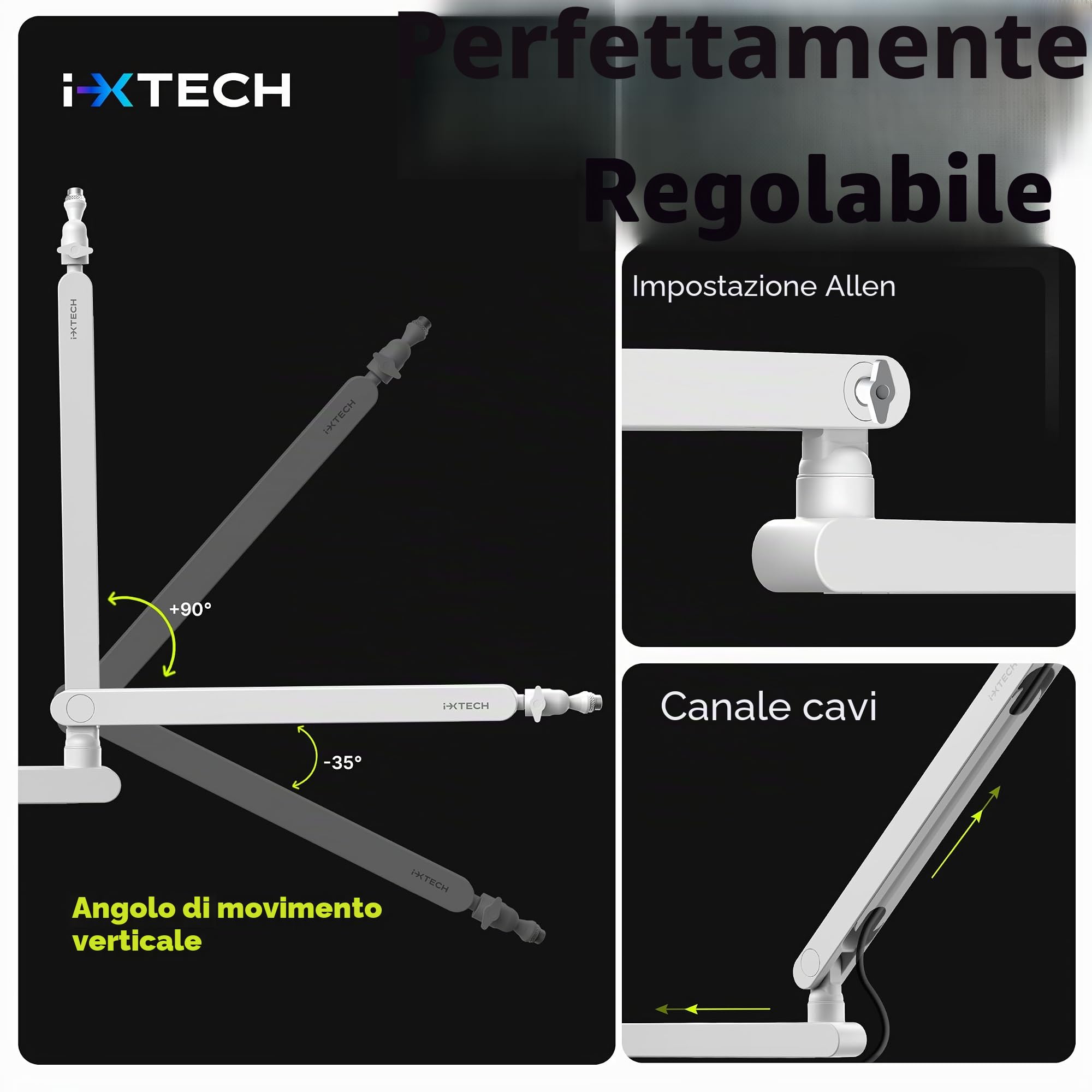 IXTECH Braccio per microfono regolabile girevole a 360°, supporto per microfono a profilo basso con staffa universale completamente regolabile per professionisti, braccio boom per microfono