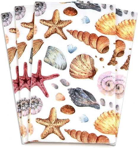 Seashell Guest Napkins 100 Pack Beach Shell Paper Napkins Disposable Bathroom Party Dinner Table Decor Summer Nautical Sea Life Design