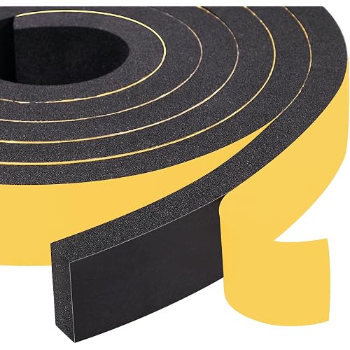Yotache Foam Strips with Adhesive 1" W X 3/8" T, 13 Ft Length | New Adhesive Craft, Black Foam Insulation Weather Stripping Door Seal Tape