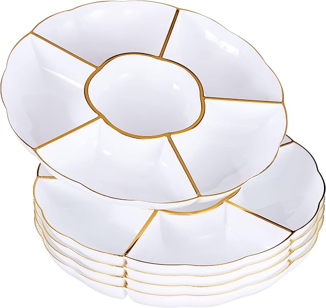 MATANA - 5 Pack Multi-use Compartment Trays with 6 Sections for Party Snacks Fruit Nibbles Serving Food Platters - 12" (30cm)