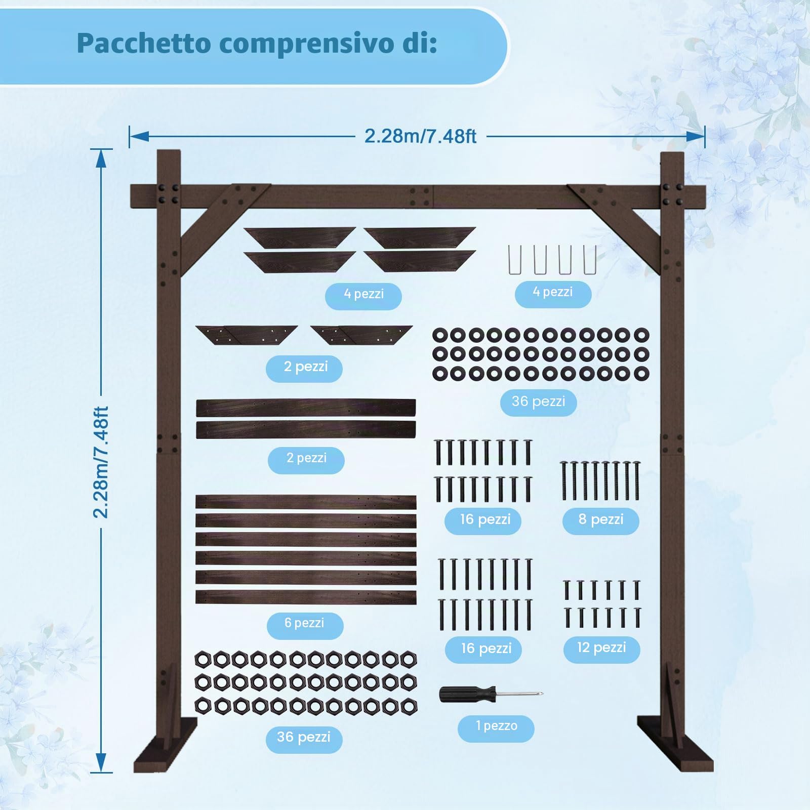 Arco per matrimonio, in legno, 2,28 m, decorazione quadrata, per matrimoni, decorazione classica, per matrimoni, archi di rose, archi da giardino e da giardino