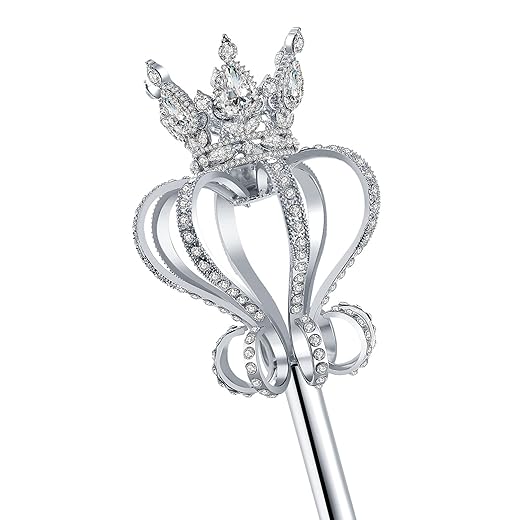 Pensoda Silver Pearl Rhinestone scepter Festival Wand Pageant Costume Props (Silver-White)