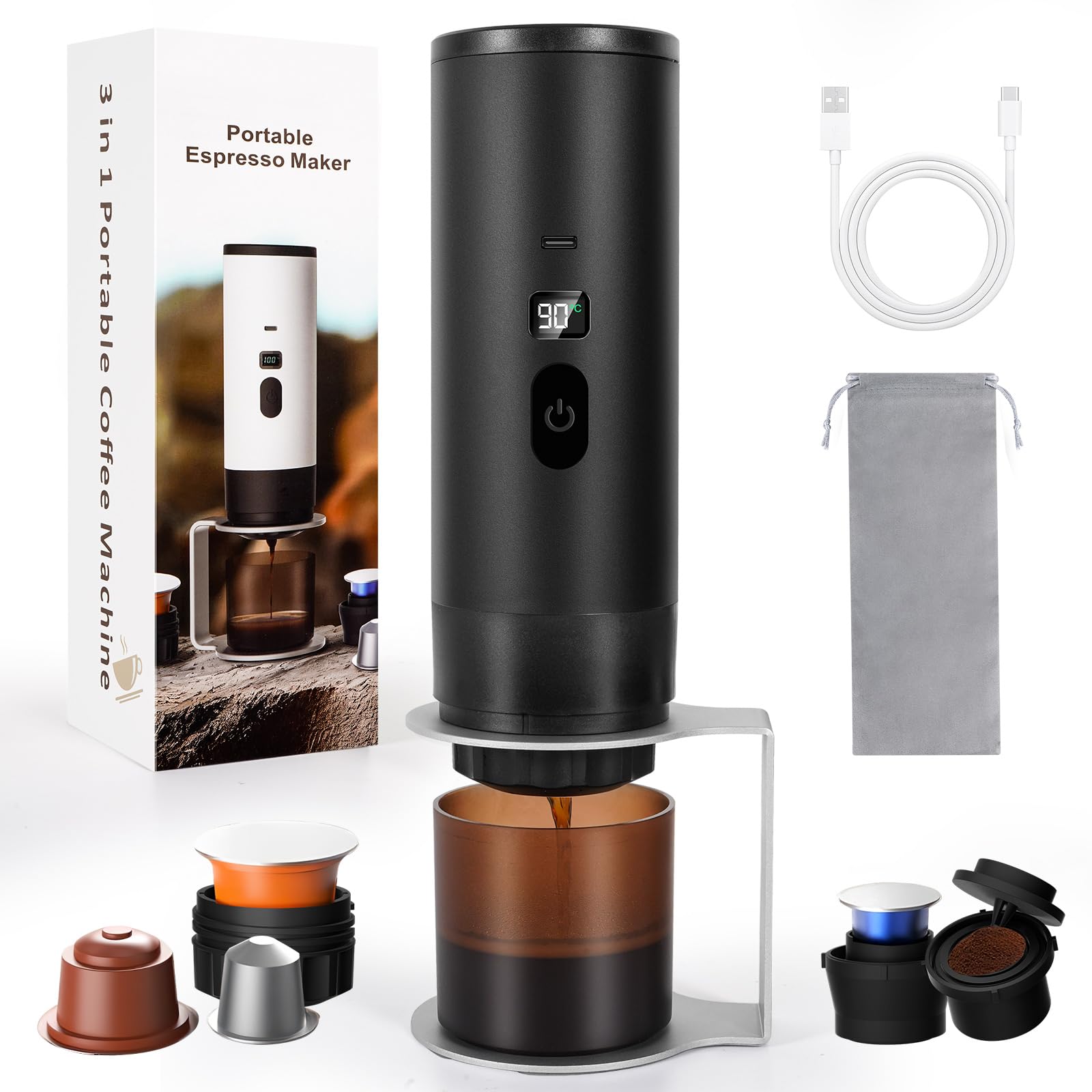 LAMA Máquina de espresso 3 en 1 para cápsulas y café molido, autocalentable