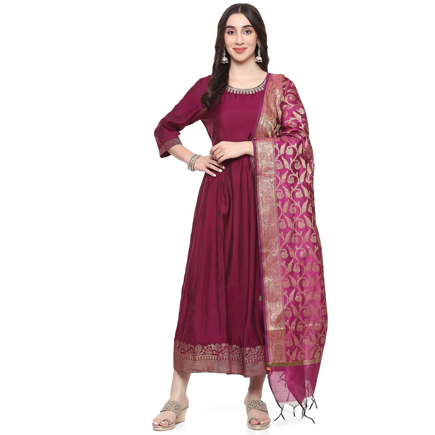 Rangriti Wine Polyester A-Line Solid Dress for Women in wine