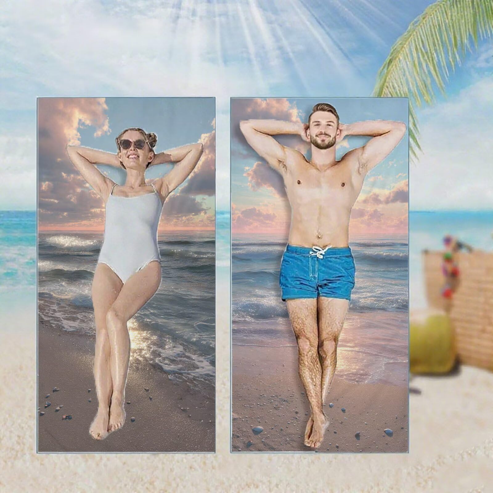 Ręcznik plażowy, ręczniki plażowe z mikrofibry, szybkoschnące lekkie ręczniki podróżne bez piasku, duży ręcznik kąpielowy dla dorosłych 100 x 220 cm, do pływania na basen, jogę, siłownię, kemping