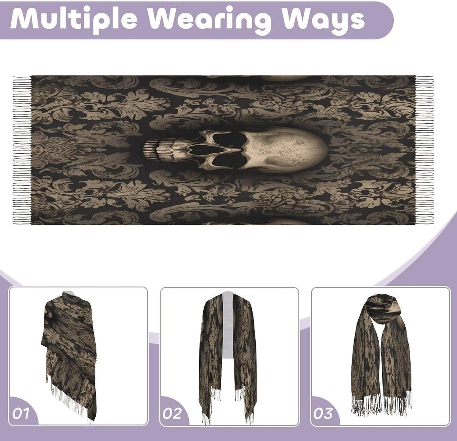 Gothic Wallpaper Skull Scarf for Women Men Classic Fashion Blanket Scarves Soft Cashmere Feel Scarf Cold Weather Warm Long Shawl Winter Large Scarves Classic Blanket Scarfs Thick