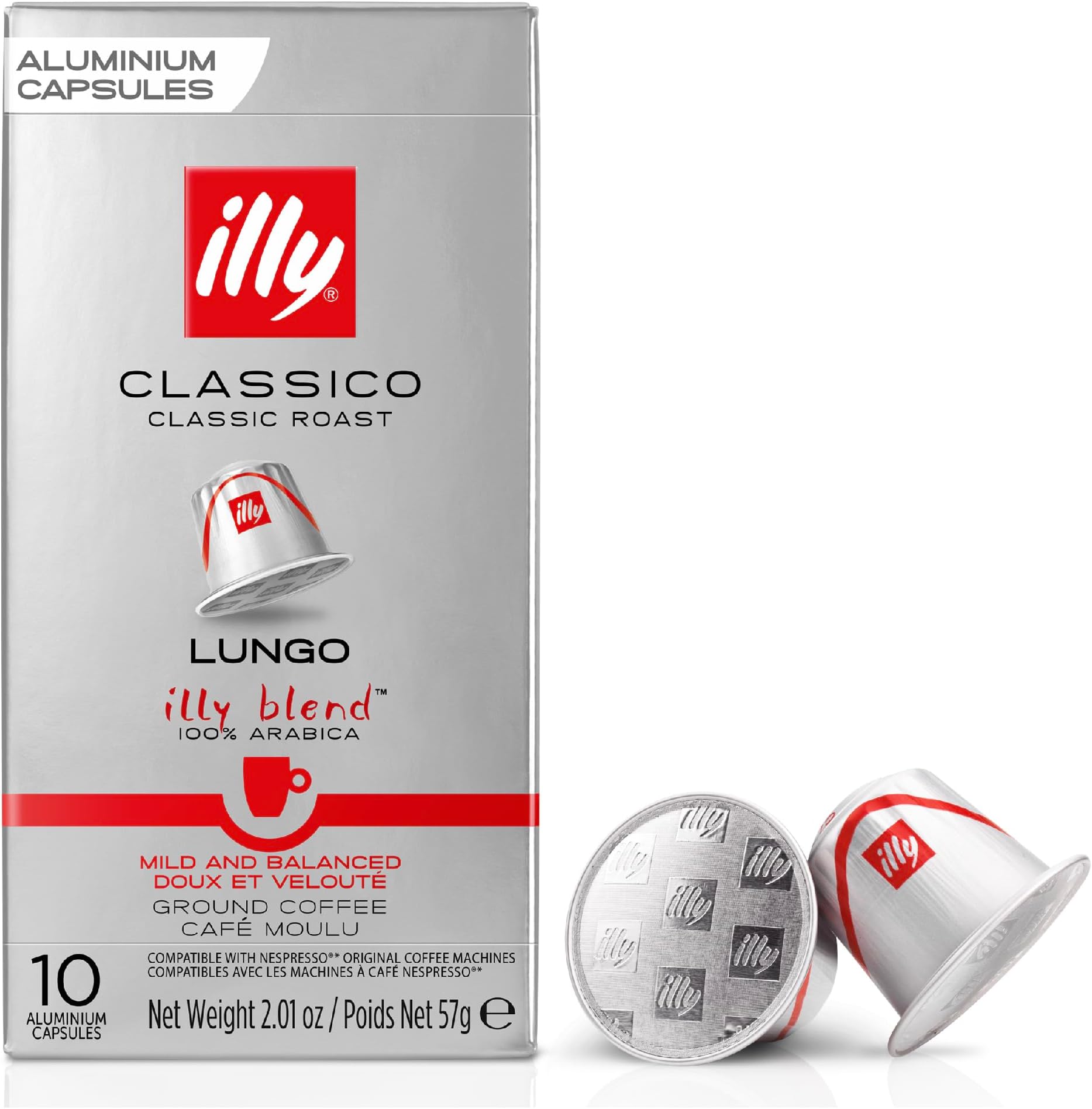 Coffee - Lungo Classico Coffee Pods - Medium Roast - 100% Arabica Coffee - Ideal for your Espresso Lungo - Nespresso Compatible illy Coffee Capsules - Pack of 10