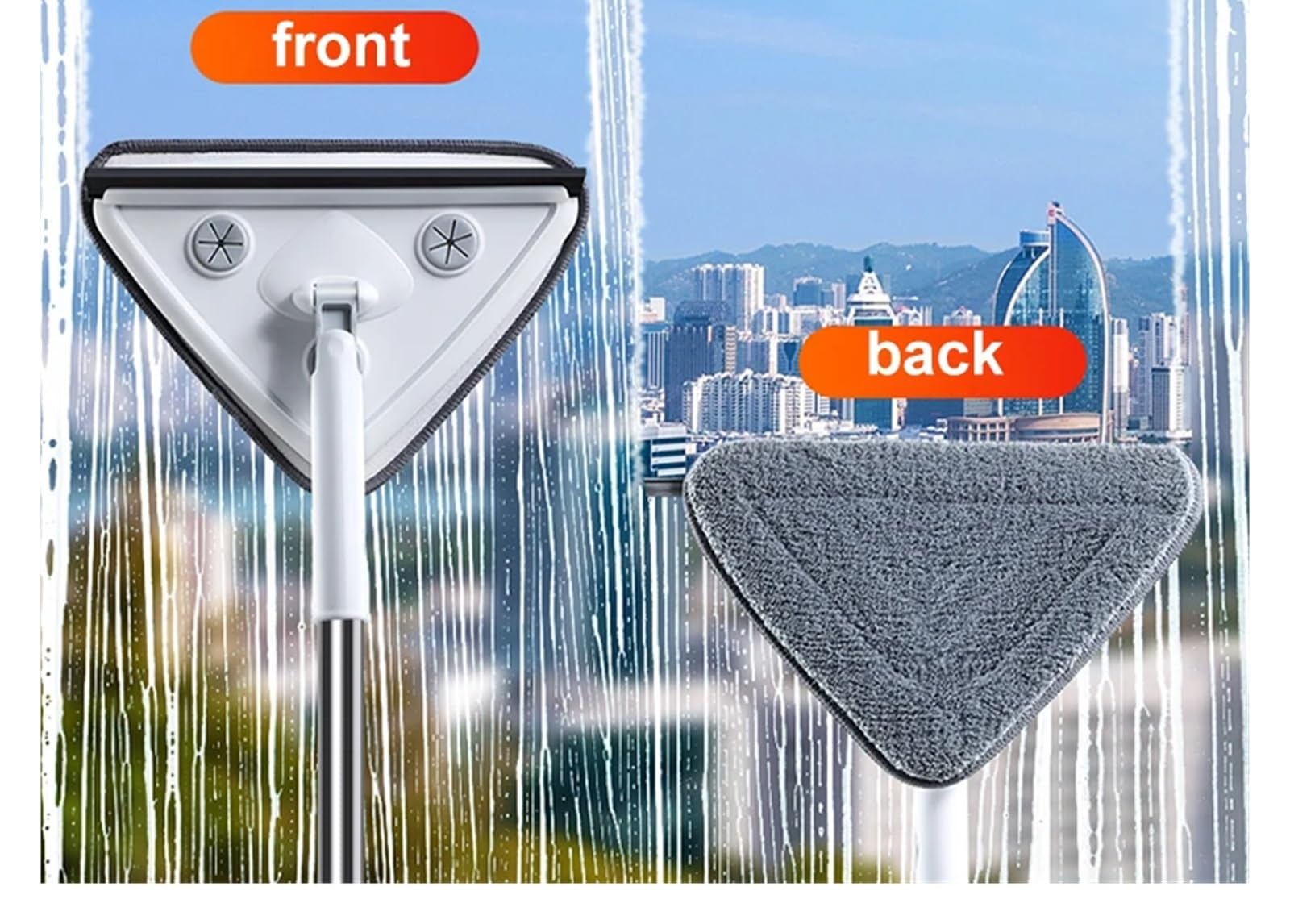 Dreieckiger Glaswischer, Teleskopstange, Fensterreinigungsbürste, Fensterreiniger, Haushaltswerkzeug(4 Cloths White 1m)
