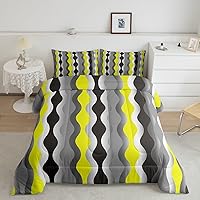 Vista 26 de Juego de ropa de cama de círculos geométricos, juego de edredón moderno retro con ojales para niños, niñas y adolescentes, decoración de rayas Gris