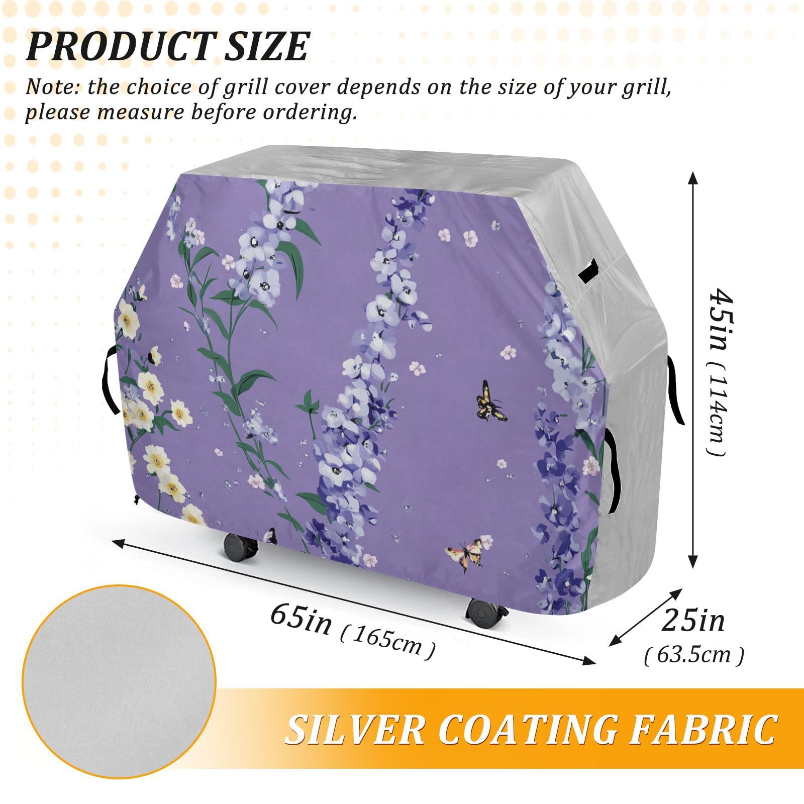 Safaris Delphinium fioletowy pokrowiec na grilla 150 cm, wodoodporny, wytrzymały, odporny na rozdarcie, odporny na blaknięcie materiał, pokrowiec na grilla z regulowanym sznurkiem, chroniący przed