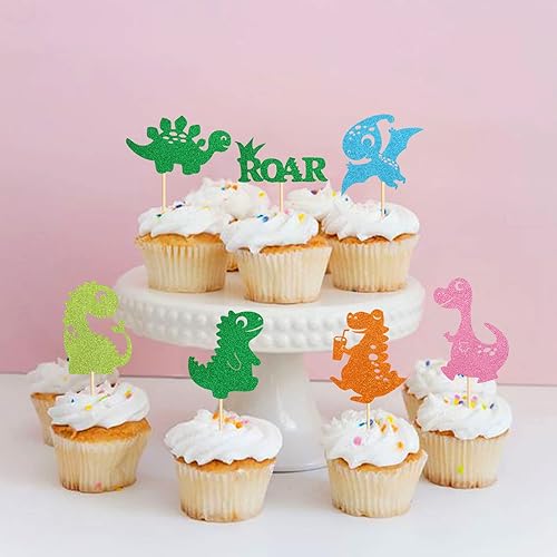 Miniatura 3 de Paquete de 35 adornos para cupcakes de dinosaurio, baby shower, dinosaurio, cupcakes, lindo tema de dinosaurio, bebé, niña, dinosaurio, fiesta de