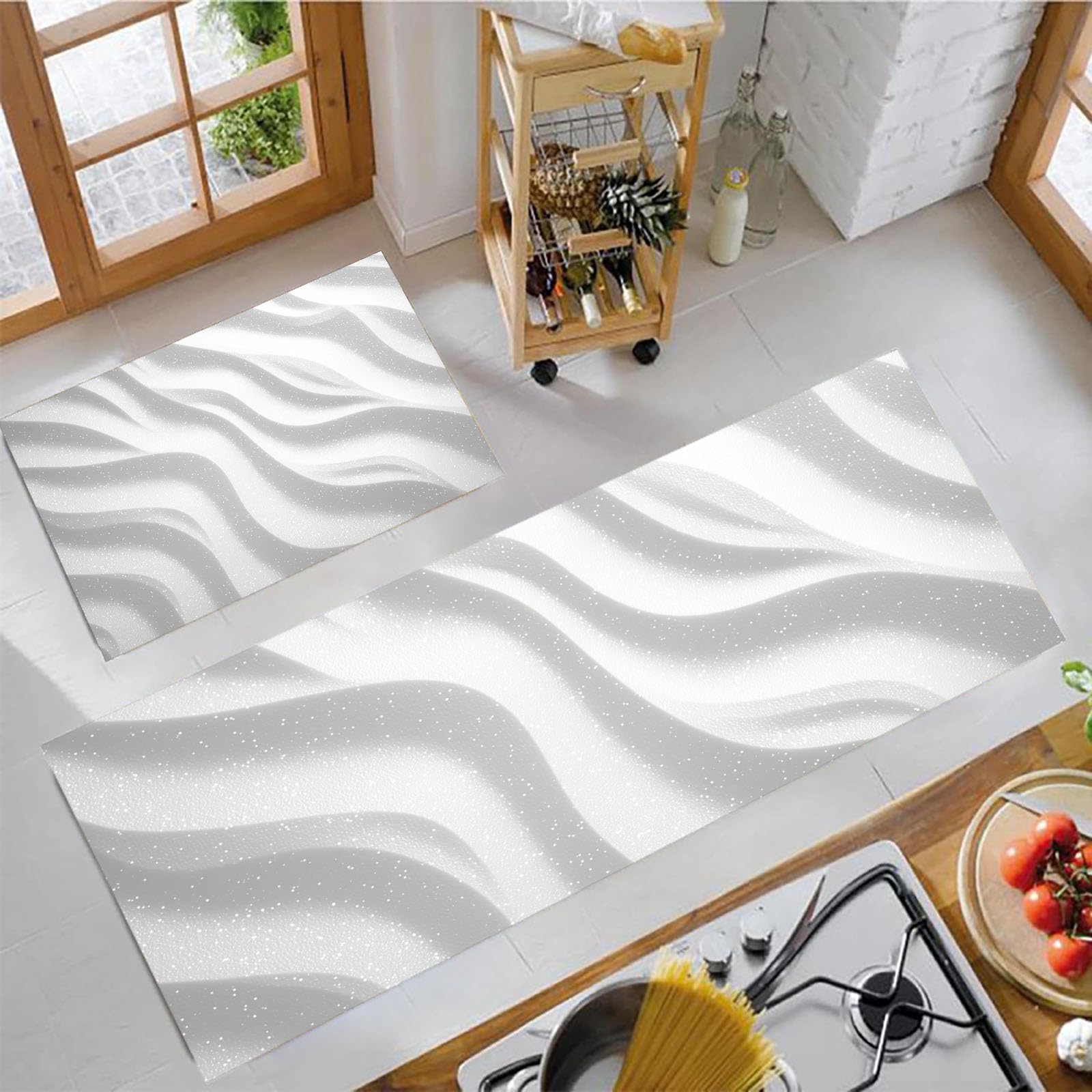 Alfombra de cocina absorbente con base antideslizante segura, fácil de limpiar, juego gris plata