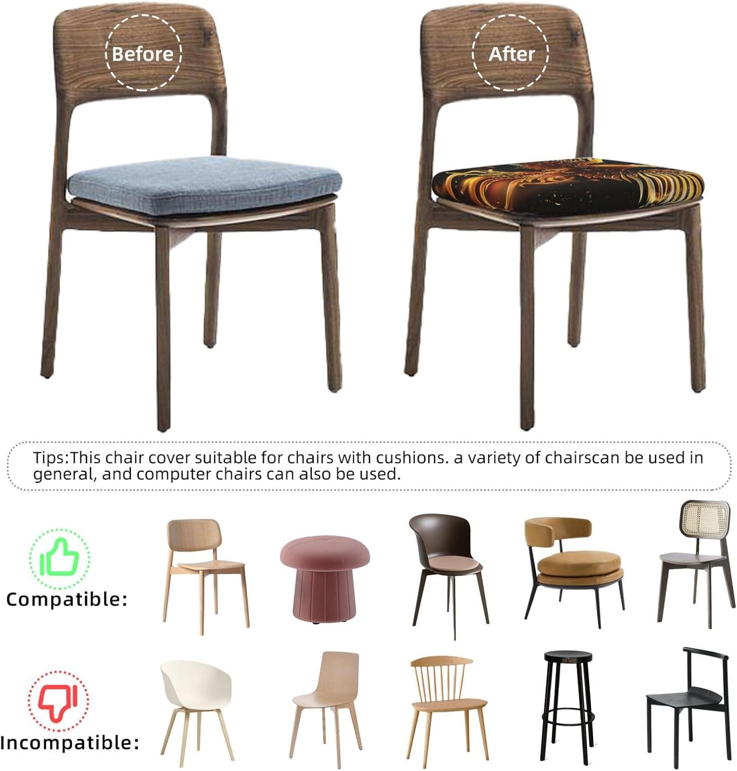 Phoenix Print Square Cushion Covers 6 Pcs Set Elastic Non-Slip Seat Cushion Slipcovers Pet Furniture Protectors for Chair, Sofa