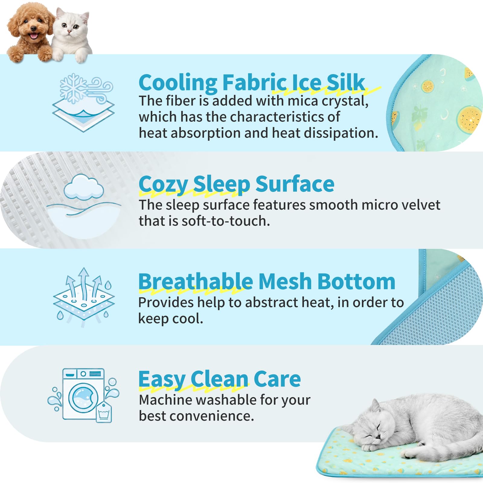 NWK 4 alfombrillas de refrigeración para perros, de seda helada, para perros y gatos, manta portátil y lavable para mascotas, asientos de coche, camas para verano (mediano (27.5 x 20 x 0.3 pulgadas