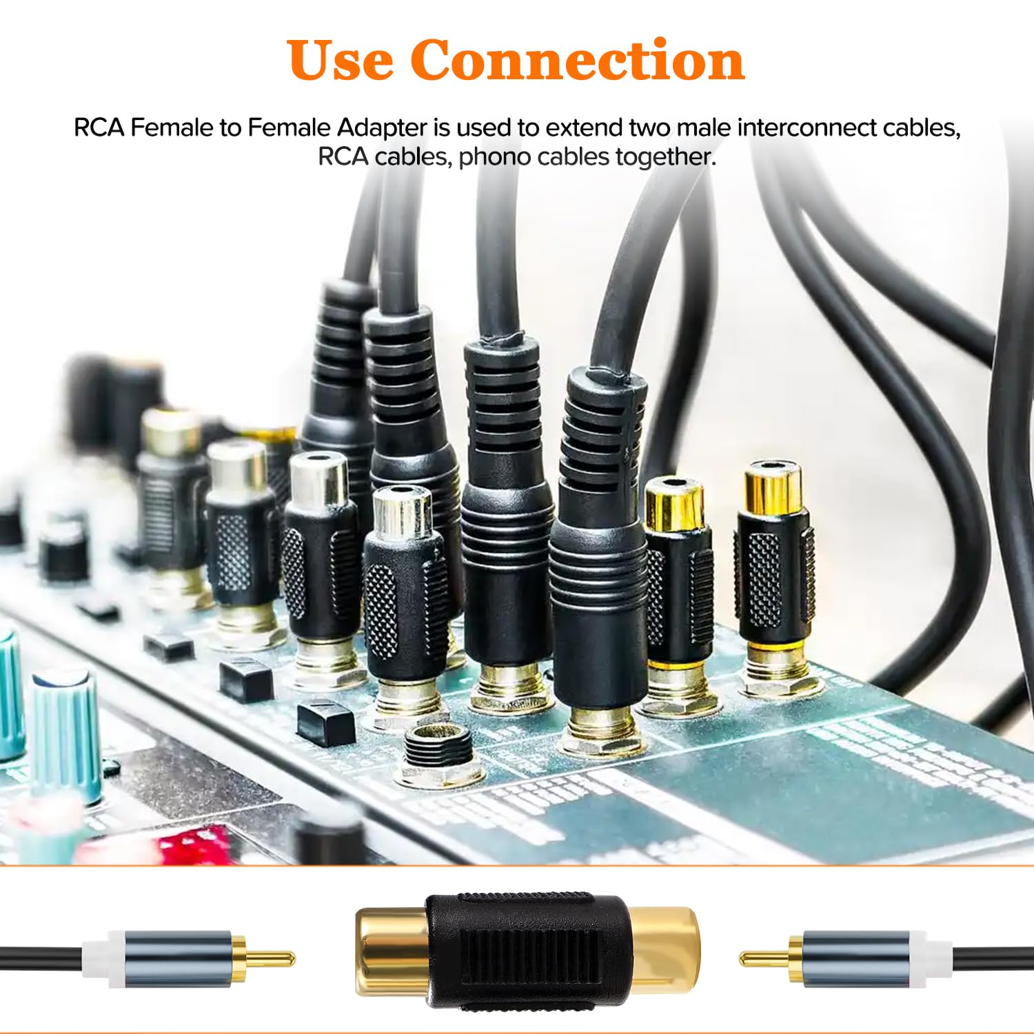 12 Sztuk RCA Żeńskie do Żeńskie Złącze, Adapter RCA Phono Coupler, do Głośników, Gramofonów, Wzmacniaczy, Pozłacane - Czarne
