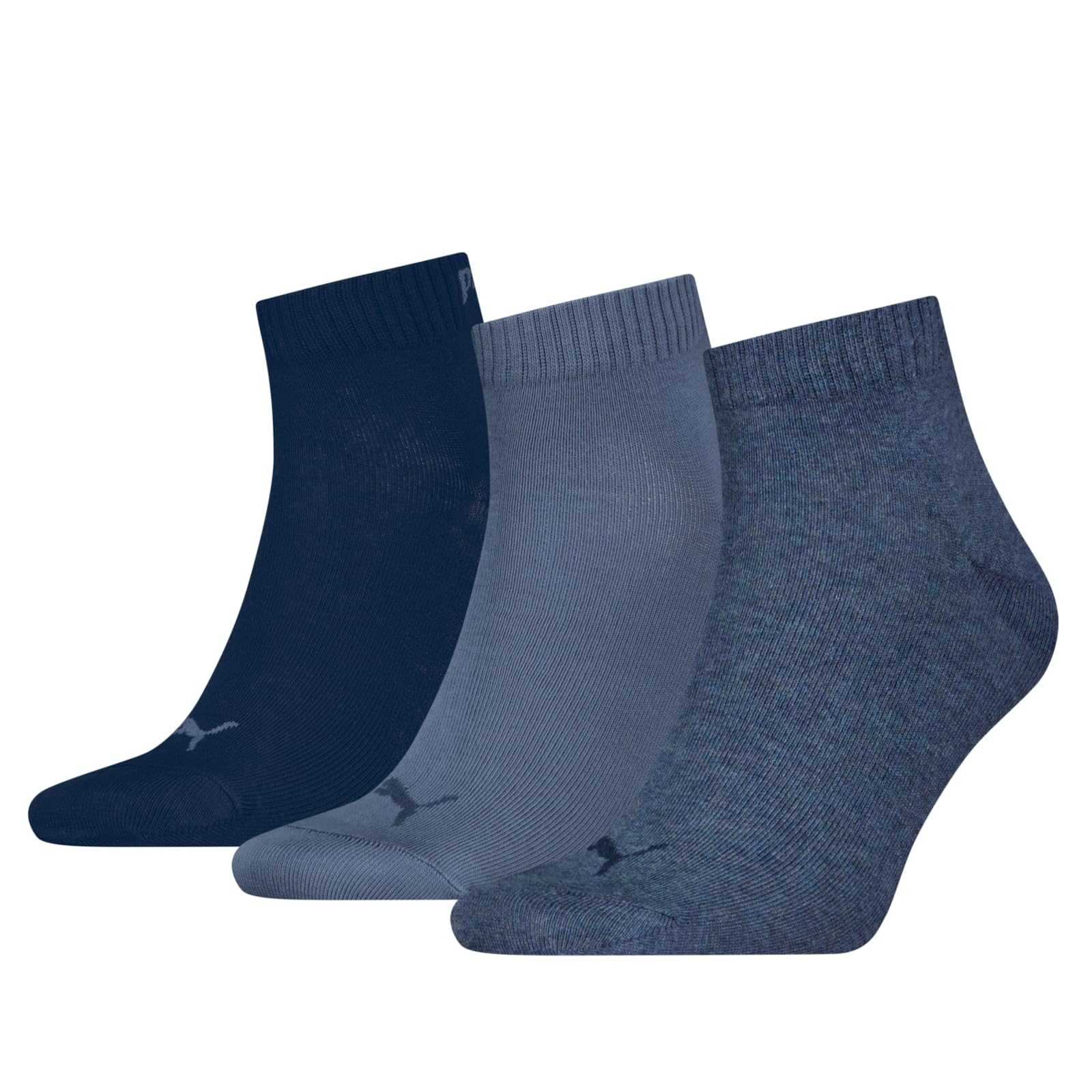PUMA Sports Ankle Trainer Socks Unisex Quarters (3 Pair Packs) Everyday Comfort - Denim Blue UK 9-11
